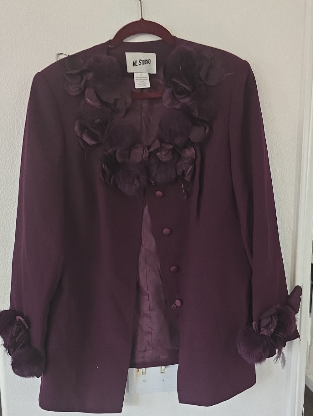 M.STUDIO Women's Plum Floral-Trim Jacket